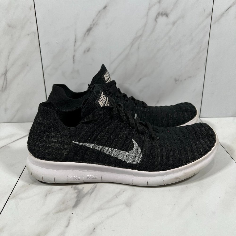 Nike Free RN Flyknit Women Size 8.5 - Black White Athletic Running Sneaker Shoe
